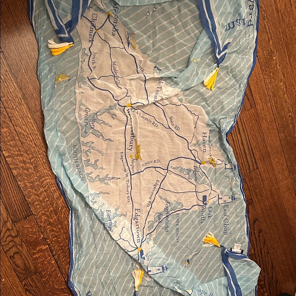 Vineyard Vines Blue and Yellow Map Scarf